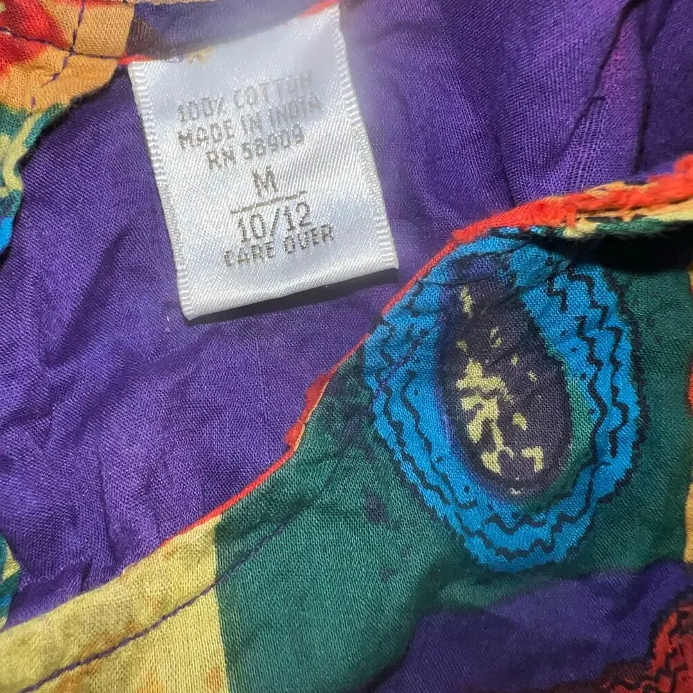 Vintage Cooper Key Boho hippie patchwork colorful  cotton lined dress girl 10/12